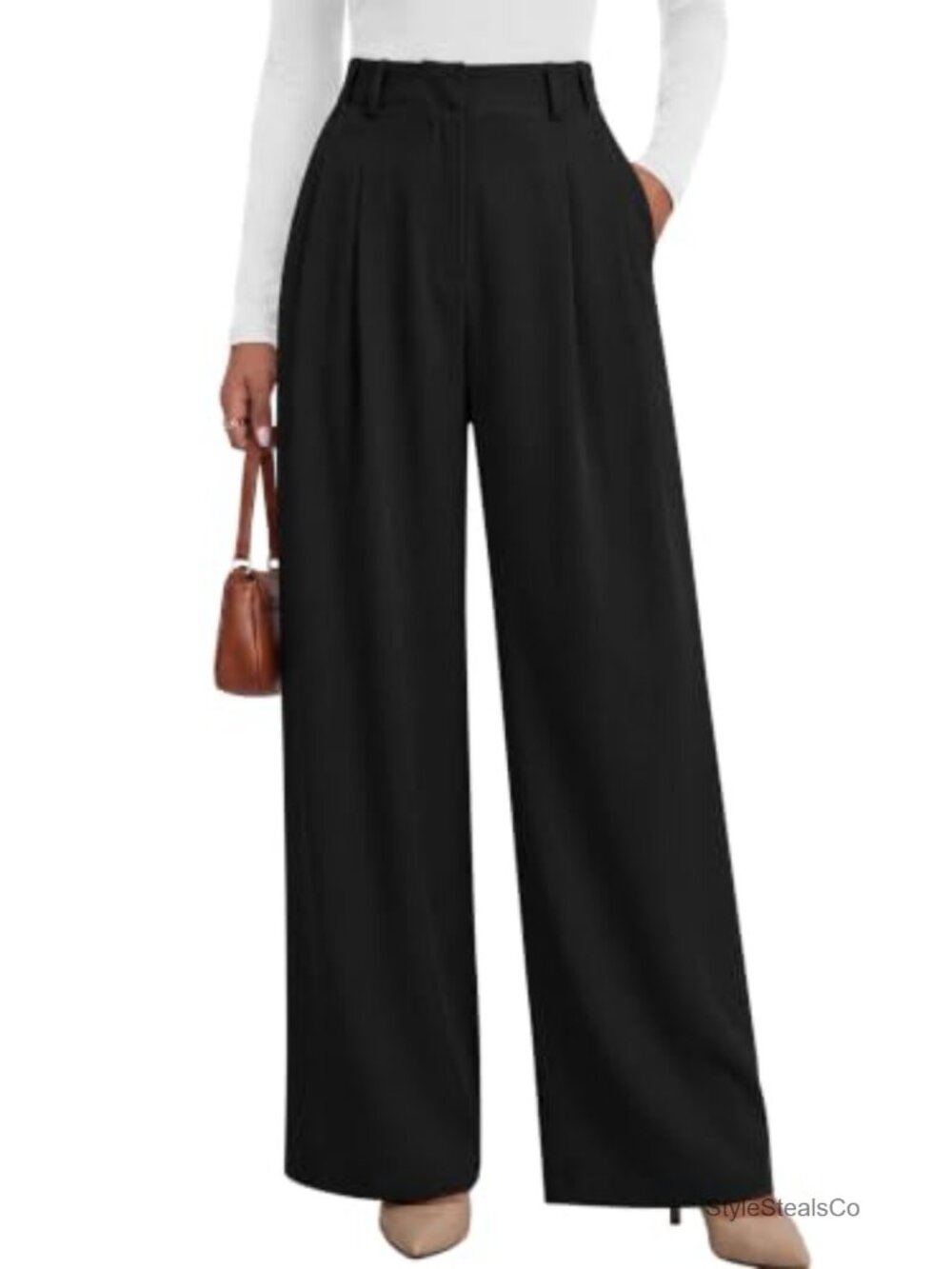 Wide Leg Work Dress Pants High Waisted Pleated Palazzo Trousers